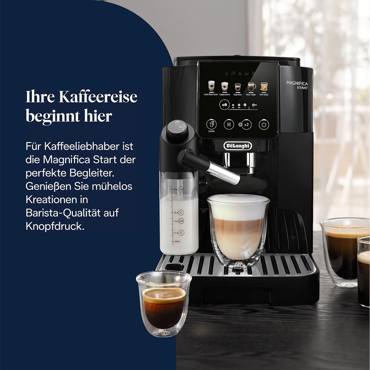 Kaffeevollautomat mit LatteCrema-Technik.4 One-Touch-Getränke,Soft-Touch-Bedienfeld.Schwarz.