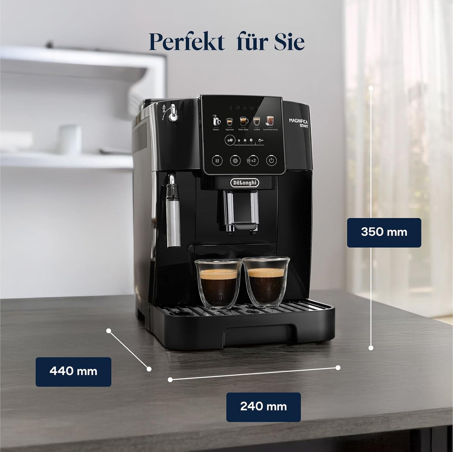 Kaffeevollautomat mit LatteCrema-Technik.4 One-Touch-Getränke,Soft-Touch-Bedienfeld.Schwarz.