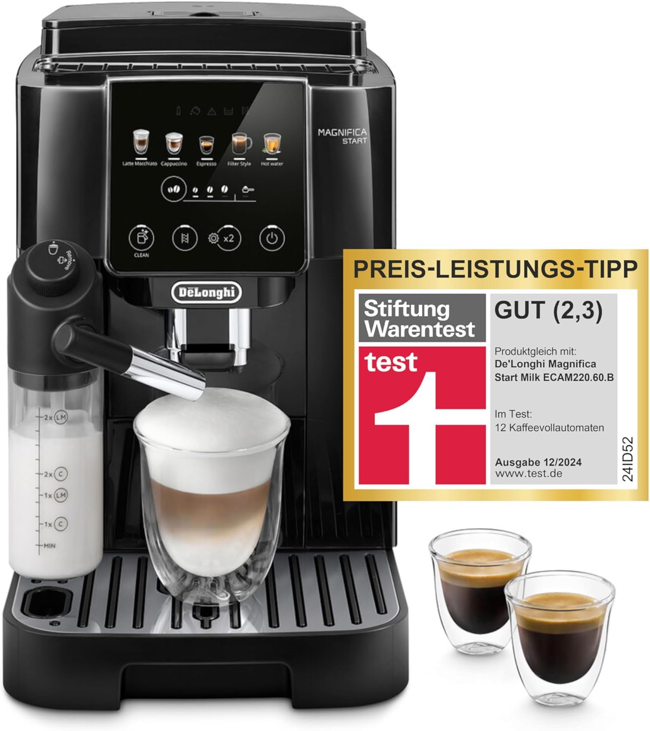 Kaffeevollautomat mit LatteCrema-Technik.4 One-Touch-Getränke,Soft-Touch-Bedienfeld.Schwarz.