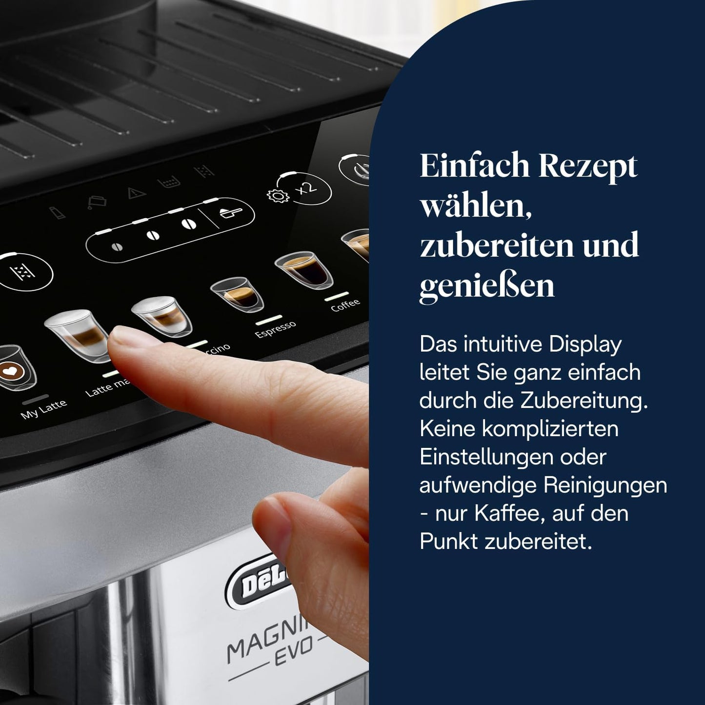 Magnifica Evo ECAM292.81.SB-Kaffeevollautomat mit Vollautomatischem cremigen Milchschaum, 7 One-Touch-Getränke, Cappuccino & Espresso, Kaffeemaschine, Soft-Touch-Bedienfeld, Silber