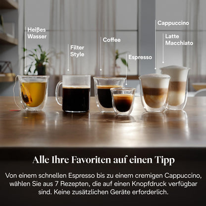 Magnifica Evo ECAM292.81.SB-Kaffeevollautomat mit Vollautomatischem cremigen Milchschaum, 7 One-Touch-Getränke, Cappuccino & Espresso, Kaffeemaschine, Soft-Touch-Bedienfeld, Silber